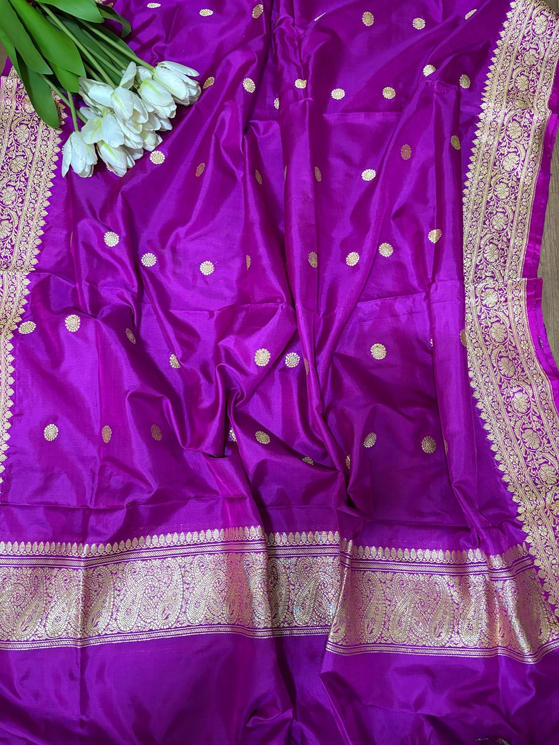 Exquisite Purple Handloom Banarasi Pure Katan Silk Dupatta - Luxurion World