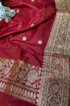 Red Handloom Banarasi Pure Katan Silk Dupatta - Luxurion World