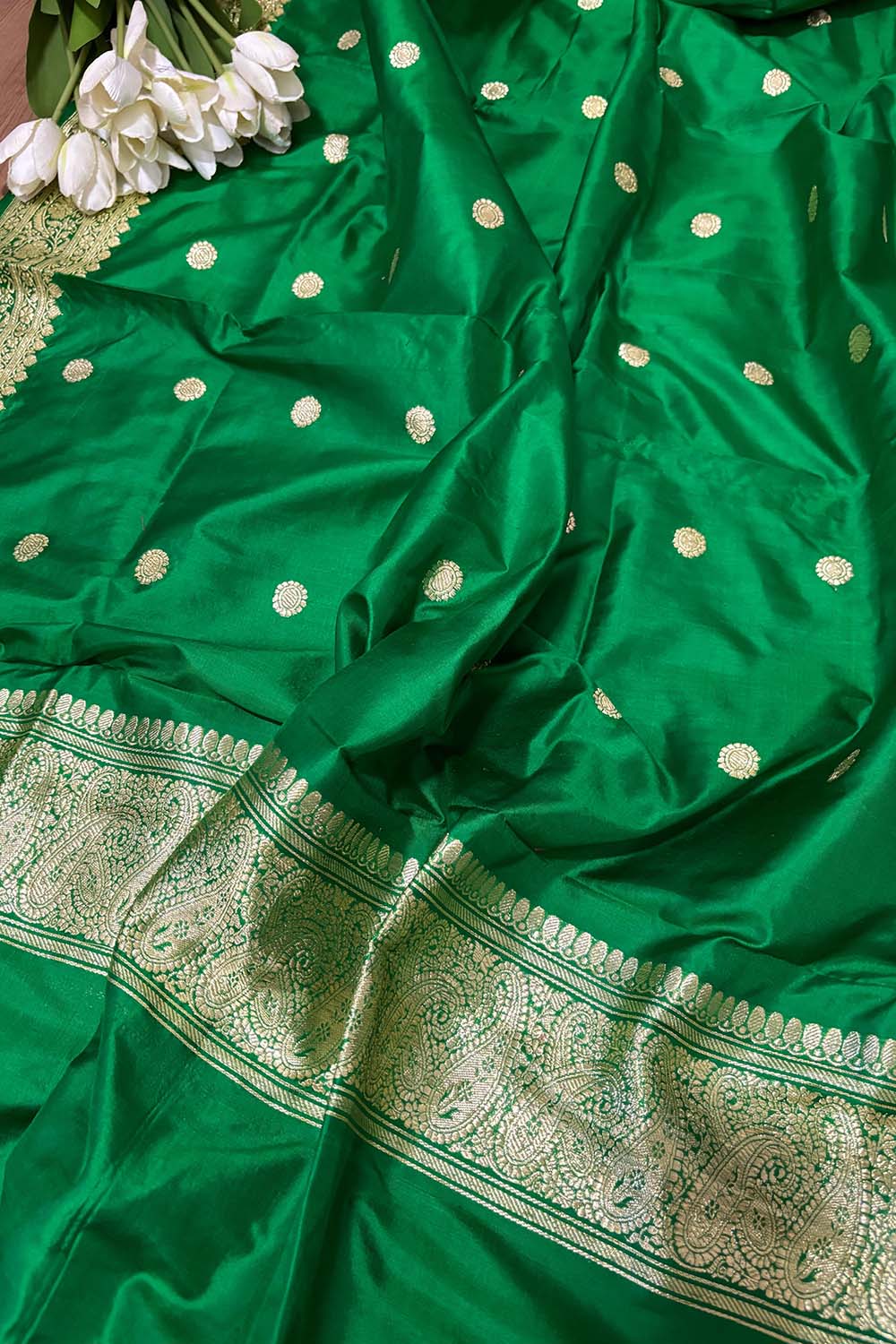 Green Handloom Banarasi Pure Katan Silk Dupatta - Luxurion World