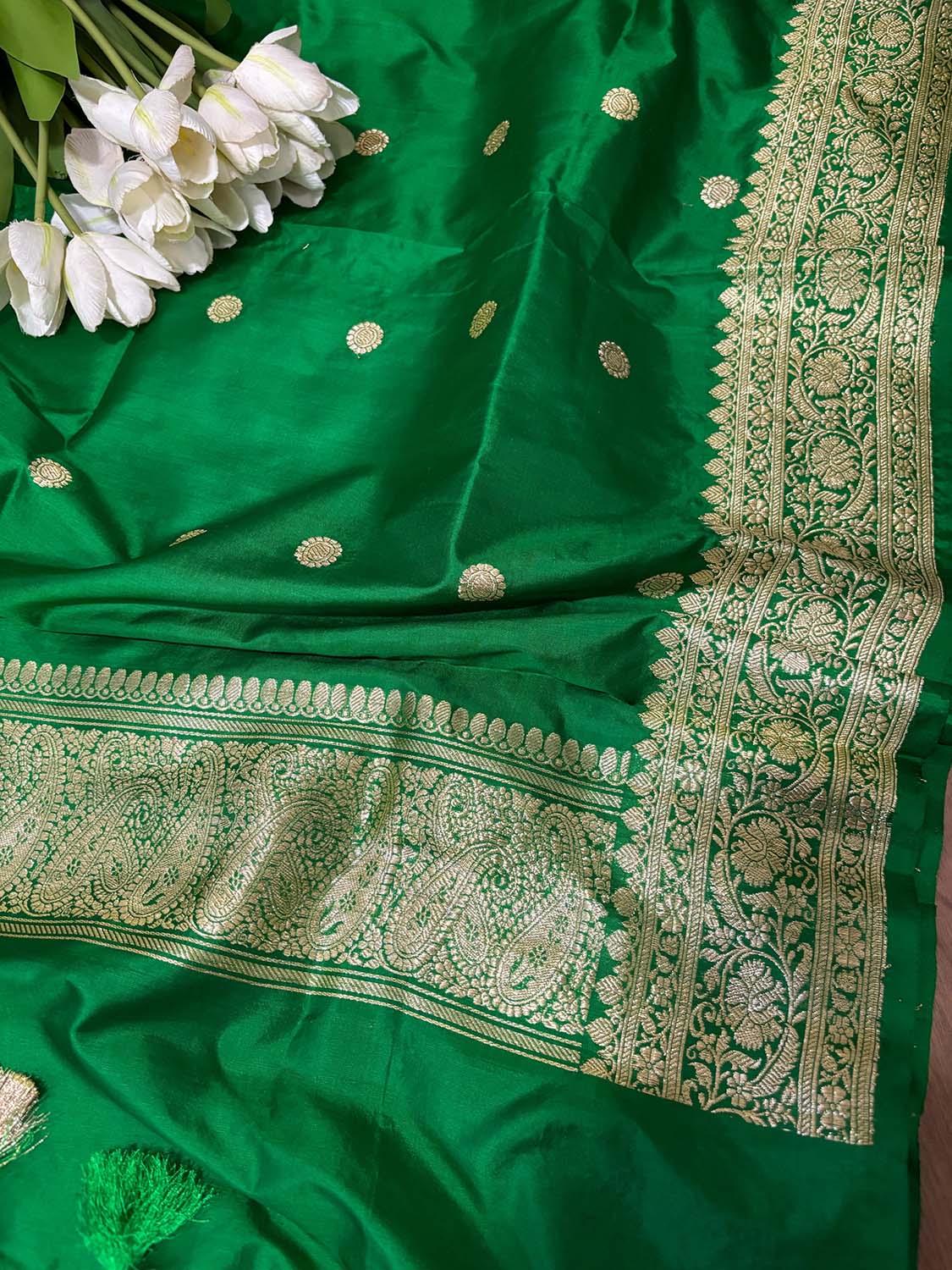 Green Handloom Banarasi Pure Katan Silk Dupatta - Luxurion World