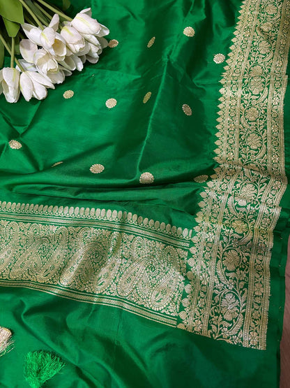 Green Handloom Banarasi Pure Katan Silk Dupatta - Luxurion World