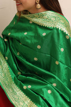 Green Handloom Banarasi Pure Katan Silk Dupatta - Luxurion World