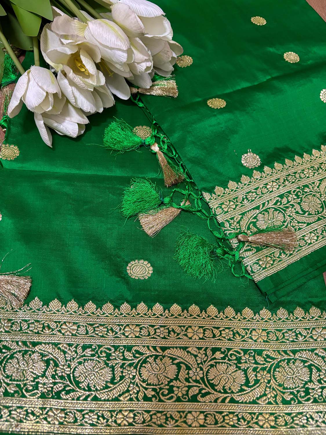 Green Handloom Banarasi Pure Katan Silk Dupatta - Luxurion World
