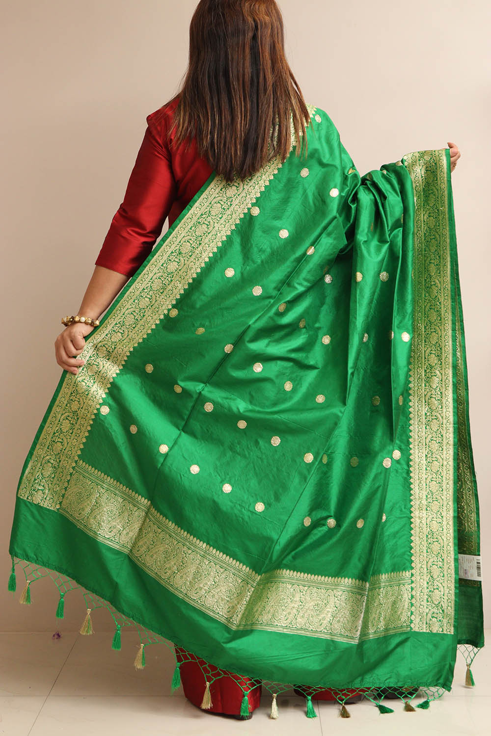 Green Handloom Banarasi Pure Katan Silk Dupatta - Luxurion World