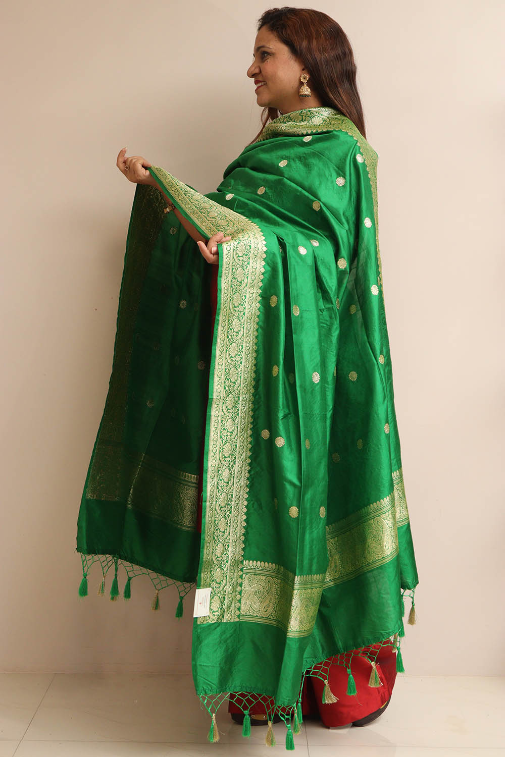 Green Handloom Banarasi Pure Katan Silk Dupatta - Luxurion World