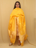 Pure Elegance: Stunning Yellow Handloom Banarasi Katan Silk Dupatta - Luxurion World