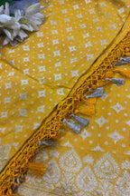 Yellow Banarasi Handloom Pure Moonga Silk Dupatta — Handwoven, Festive & Bridal
