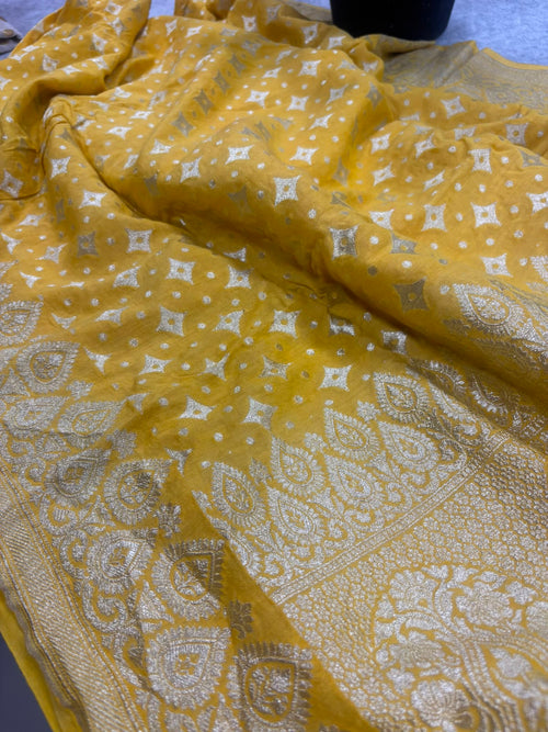Yellow  Banarasi Handloom Pure Moonga Silk Dupatta