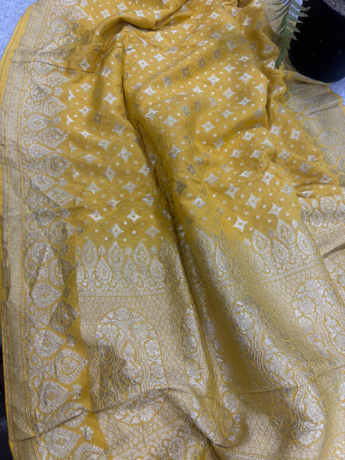 Yellow Banarasi Handloom Pure Moonga Silk Dupatta — Handwoven, Festive & Bridal