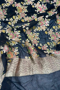 Black Banarasi Handloom Brush Dye Pure Georgette Dupatta — Brush Dye, Festive