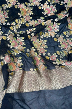 Black Banarasi Handloom Brush Dye Pure Georgette Dupatta — Brush Dye, Festive