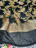 Black Banarasi Handloom Brush Dye Pure Georgette Dupatta — Brush Dye, Festive