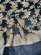 Black Banarasi Handloom Brush Dye Pure Georgette Dupatta — Brush Dye, Festive