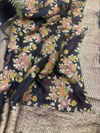 Black Banarasi Handloom Brush Dye Pure Georgette Dupatta — Brush Dye, Festive
