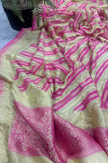 Pink & Pastel Banarasi Handloom Pure Georgette Dupatta — Handwoven, Festive
