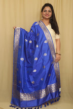 Blue Banarasi Handloom Pure Katan Silk Dupatta - Luxurion World- Crafted Heirlooms
