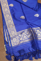 Blue Banarasi Handloom Pure Katan Silk Dupatta - Luxurion World- Crafted Heirlooms