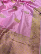 Pink Handloom Banarasi Pure Katan Silk Paisley Design Dupatta - Luxurion World- Crafted Heirlooms