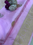 Pink Handloom Banarasi Pure Katan Silk Paisley Design Dupatta - Luxurion World- Crafted Heirlooms