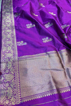 Purple Handloom Banarasi Pure Katan Silk Flower Design Dupatta - Luxurion World
