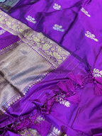 Purple Handloom Banarasi Pure Katan Silk Flower Design Dupatta - Luxurion World