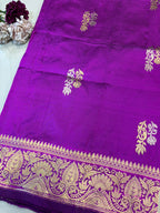 Purple Handloom Banarasi Pure Katan Silk Flower Design Dupatta - Luxurion World