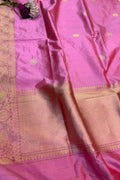 Pink Handloom Banarasi Pure Katan Silk Dupatta - Luxurion World- Crafted Heirlooms