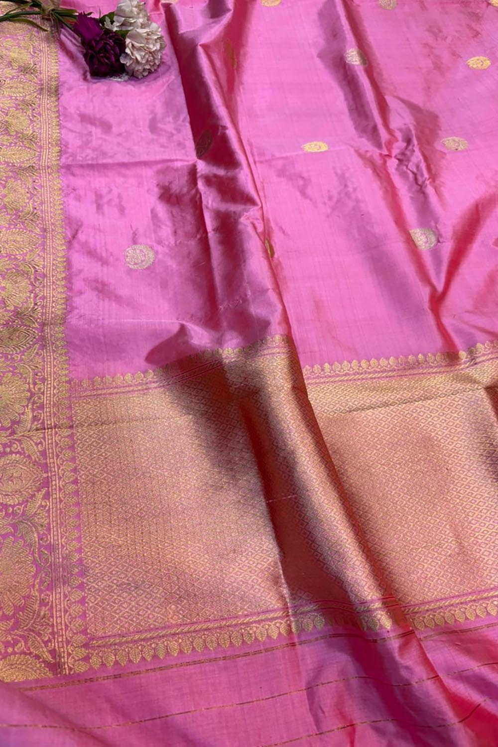 Pink Handloom Banarasi Pure Katan Silk Dupatta - Luxurion World- Crafted Heirlooms