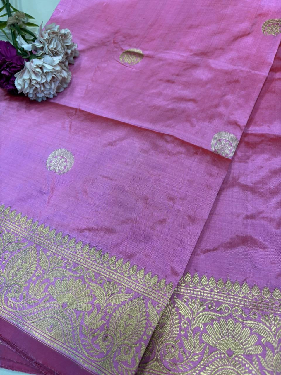 Pink Handloom Banarasi Pure Katan Silk Dupatta - Luxurion World- Crafted Heirlooms