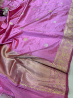 Pink Handloom Banarasi Pure Katan Silk Dupatta - Luxurion World- Crafted Heirlooms