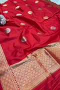 Red Handloom Banarasi Pure Katan Silk Dupatta - Luxurion World