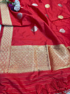 Red Handloom Banarasi Pure Katan Silk Dupatta - Luxurion World