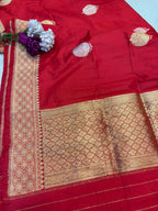 Red Handloom Banarasi Pure Katan Silk Dupatta - Luxurion World