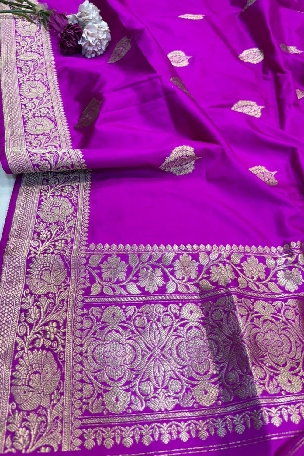 Pink Handloom Banarasi Pure Katan Silk Dupatta - Luxurion World- Crafted Heirlooms
