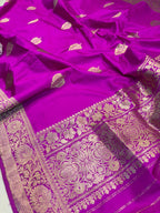 Pink Handloom Banarasi Pure Katan Silk Dupatta - Luxurion World- Crafted Heirlooms