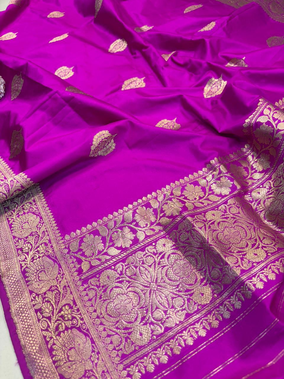 Pink Handloom Banarasi Pure Katan Silk Dupatta - Luxurion World- Crafted Heirlooms