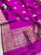 Pink Handloom Banarasi Pure Katan Silk Dupatta - Luxurion World- Crafted Heirlooms