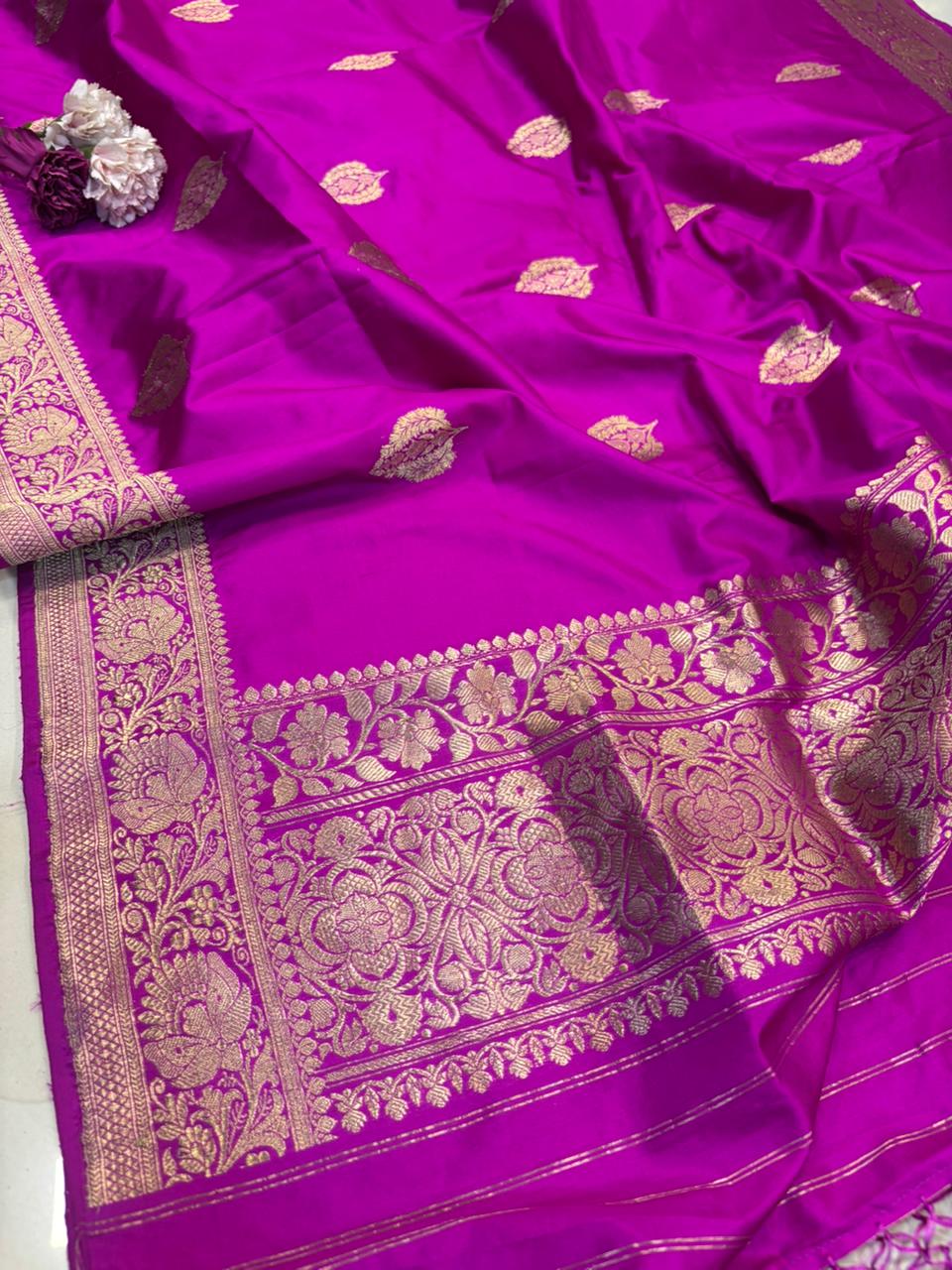 Pink Handloom Banarasi Pure Katan Silk Dupatta - Luxurion World- Crafted Heirlooms