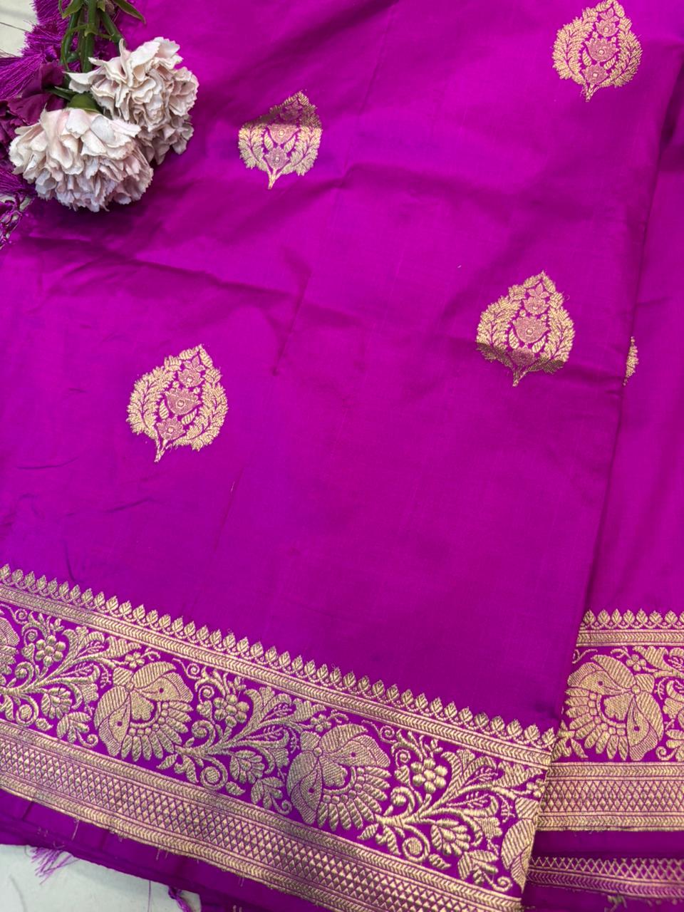 Pink Handloom Banarasi Pure Katan Silk Dupatta - Luxurion World- Crafted Heirlooms