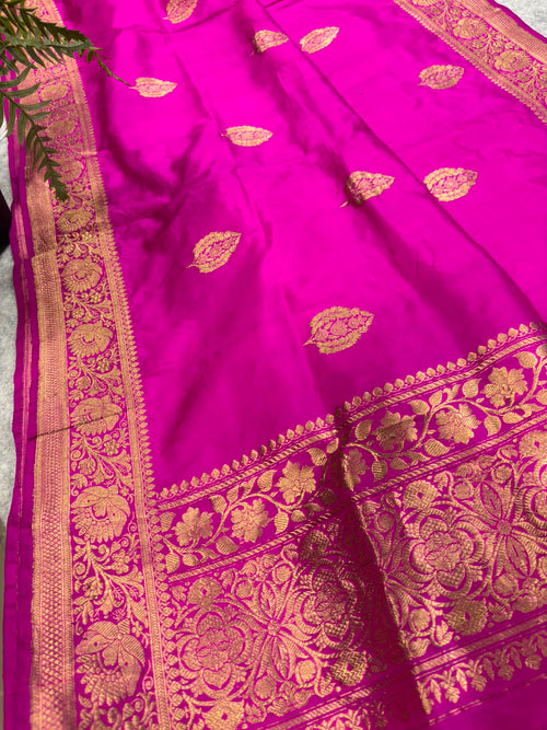 Pink Banarasi Handloom Pure Katan Silk Flower Design Dupatta
