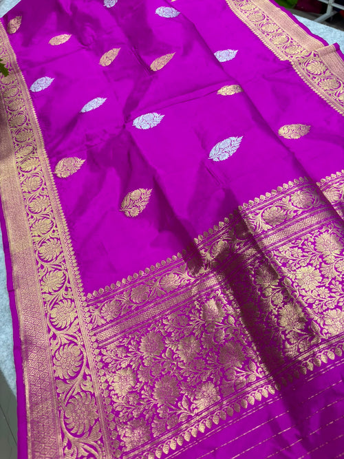 Pink Banarasi Handloom Pure Katan Silk Flower Design Dupatta