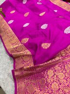 Pink Banarasi Handloom Pure Katan Silk Flower Design Dupatta