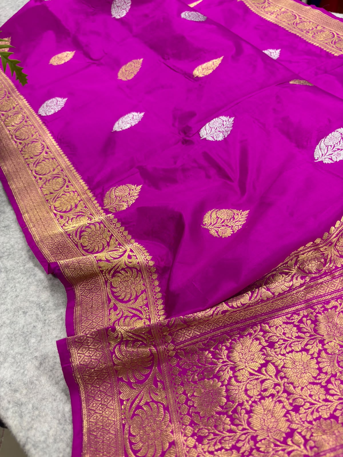 Pink Banarasi Handloom Pure Katan Silk Flower Design Dupatta
