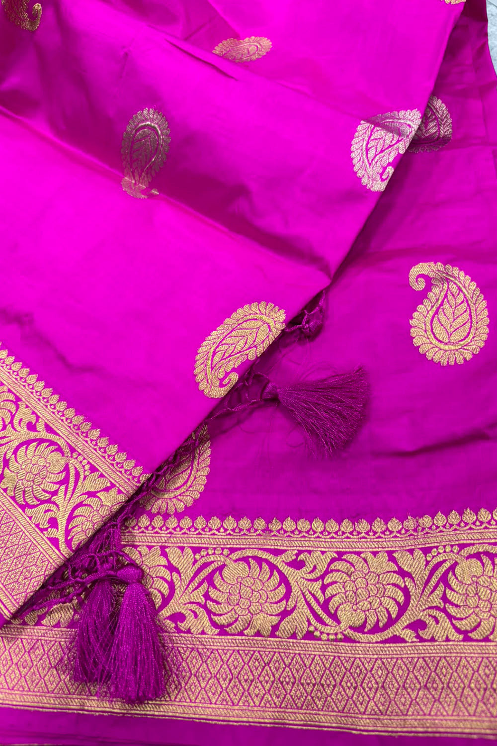 Pink Banarasi Handloom Pure Katan Silk Paisley Design Dupatta