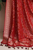 Red Banarasi Bandhani Weaved Georgette Dupatta - Luxurion World- Crafted Heirlooms