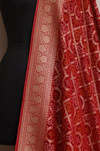 Red Banarasi Bandhani Weaved Georgette Dupatta - Luxurion World- Crafted Heirlooms