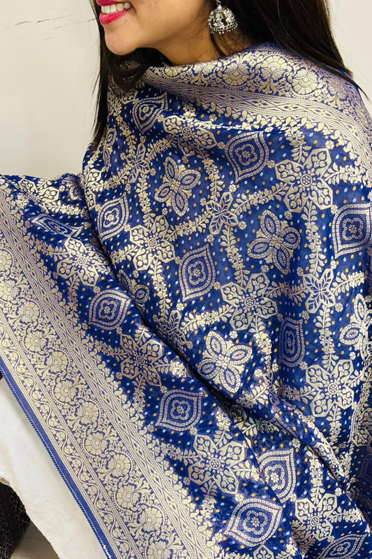 Elegant Blue Banarasi Bandhani Georgette Dupatta - Luxurion World