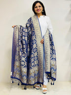 Elegant Blue Banarasi Bandhani Georgette Dupatta - Luxurion World- Crafted Heirlooms