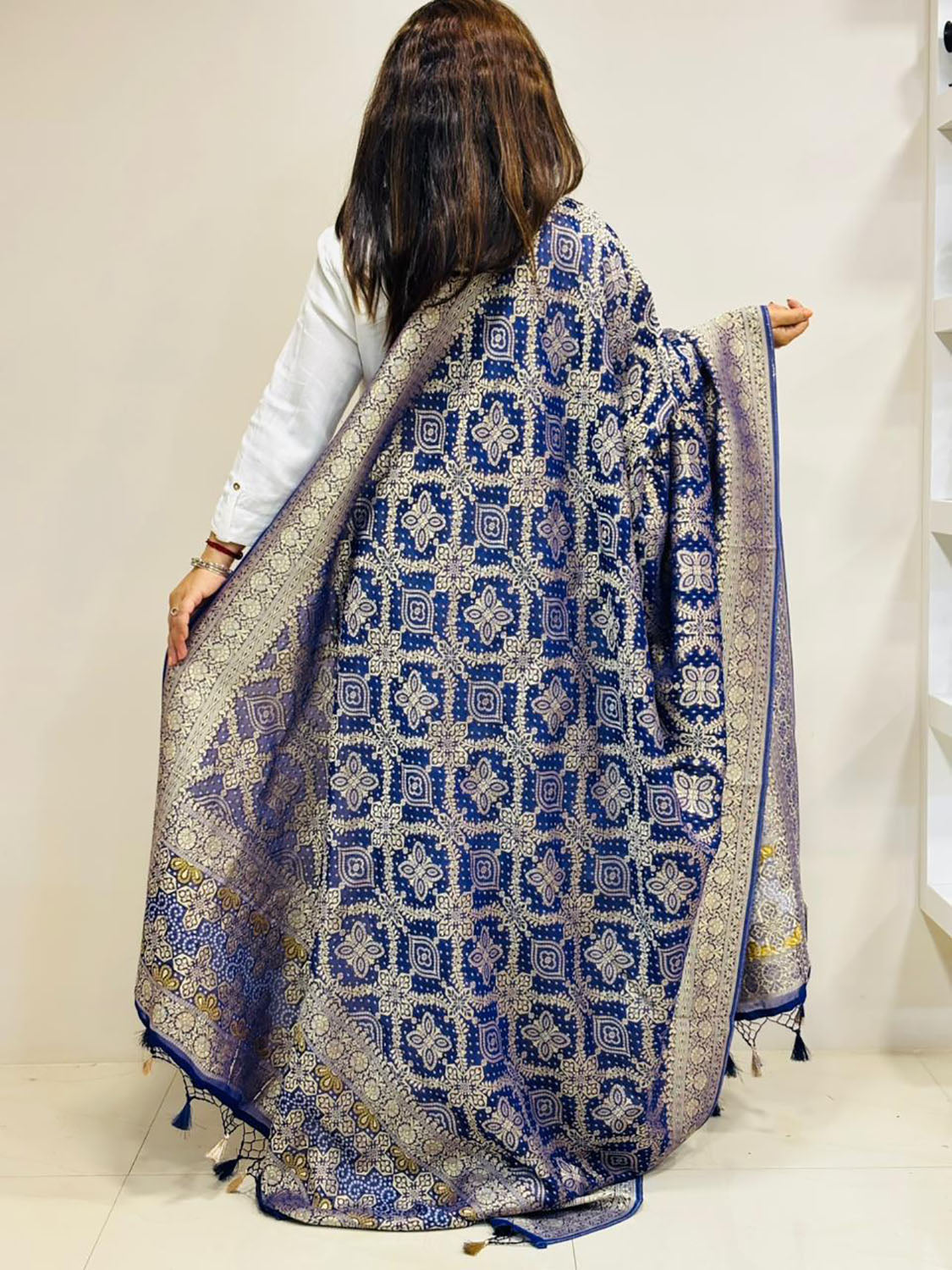 Elegant Blue Banarasi Bandhani Georgette Dupatta - Luxurion World- Crafted Heirlooms