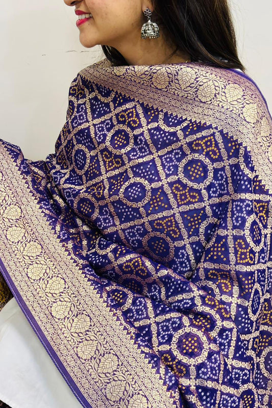 Stunning Purple Banarasi Bandhani Weaved Georgette Dupatta - Luxurion World